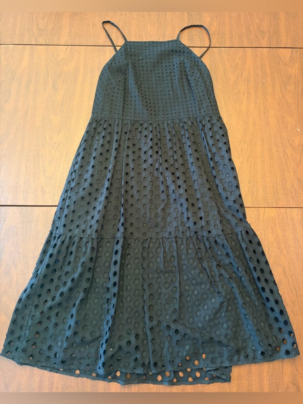 LOFT Black Eyelet Tiered Dress